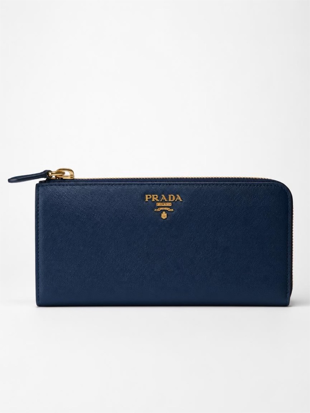 Prada Saffiano Leather Zip Around Wallet Blue